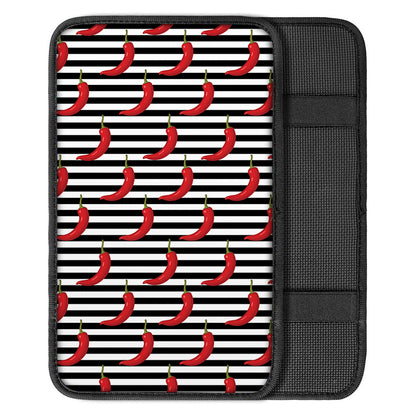 Black And White Striped Chili Print Car Center Console Cover