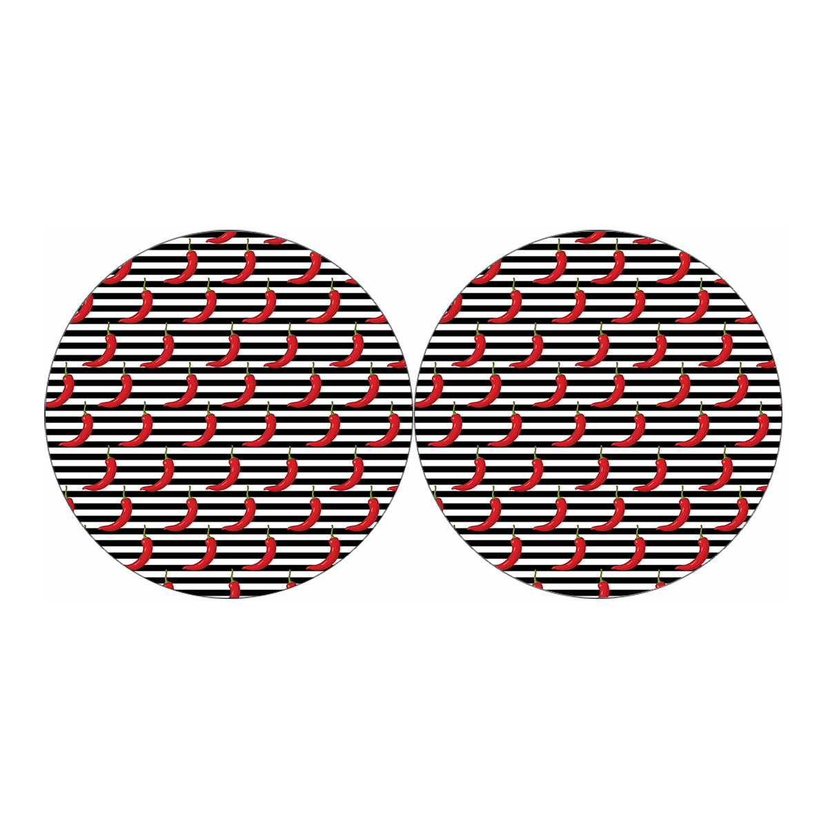 Black And White Striped Chili Print Car Coasters