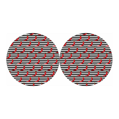 Black And White Striped Chili Print Car Coasters