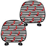 Black And White Striped Chili Print Car Headrest Covers