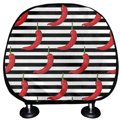 Black And White Striped Chili Print Car Headrest Covers