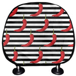Black And White Striped Chili Print Car Headrest Covers