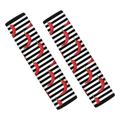 Black And White Striped Chili Print Car Seat Belt Covers