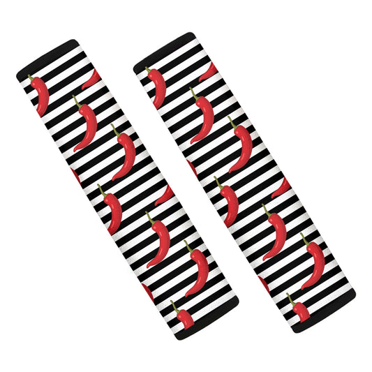 Black And White Striped Chili Print Car Seat Belt Covers