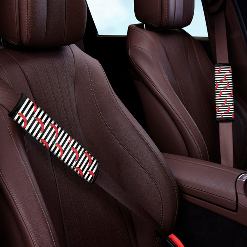 Black And White Striped Chili Print Car Seat Belt Covers