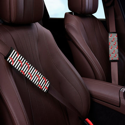 Black And White Striped Chili Print Car Seat Belt Covers