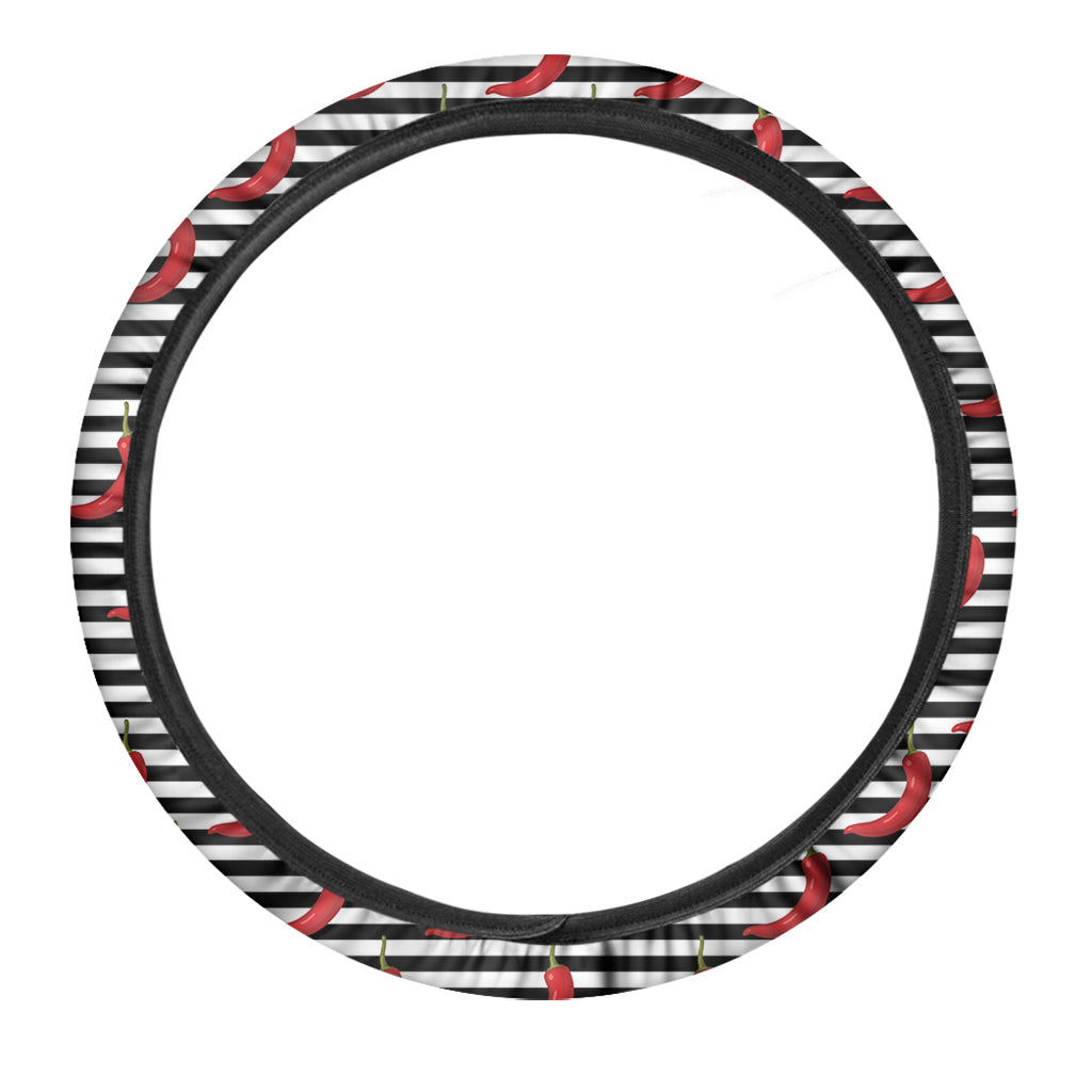 Black And White Striped Chili Print Car Steering Wheel Cover