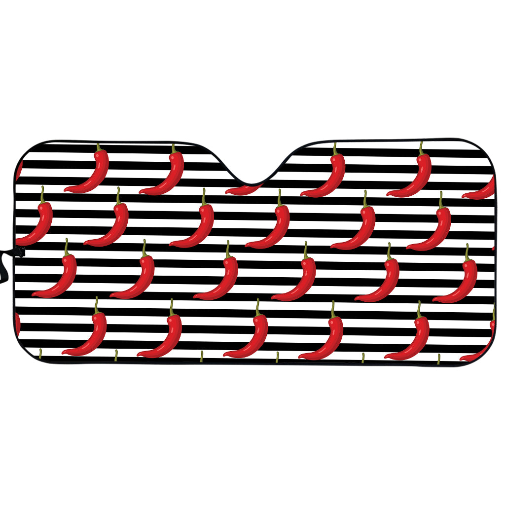 Black And White Striped Chili Print Car Sun Shade