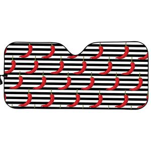 Black And White Striped Chili Print Car Sun Shade