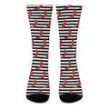 Black And White Striped Chili Print Crew Socks