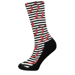 Black And White Striped Chili Print Crew Socks