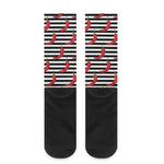 Black And White Striped Chili Print Crew Socks