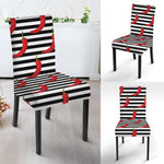 Black And White Striped Chili Print Dining Chair Slipcover