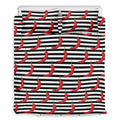 Black And White Striped Chili Print Duvet Cover Bedding Set
