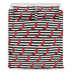 Black And White Striped Chili Print Duvet Cover Bedding Set