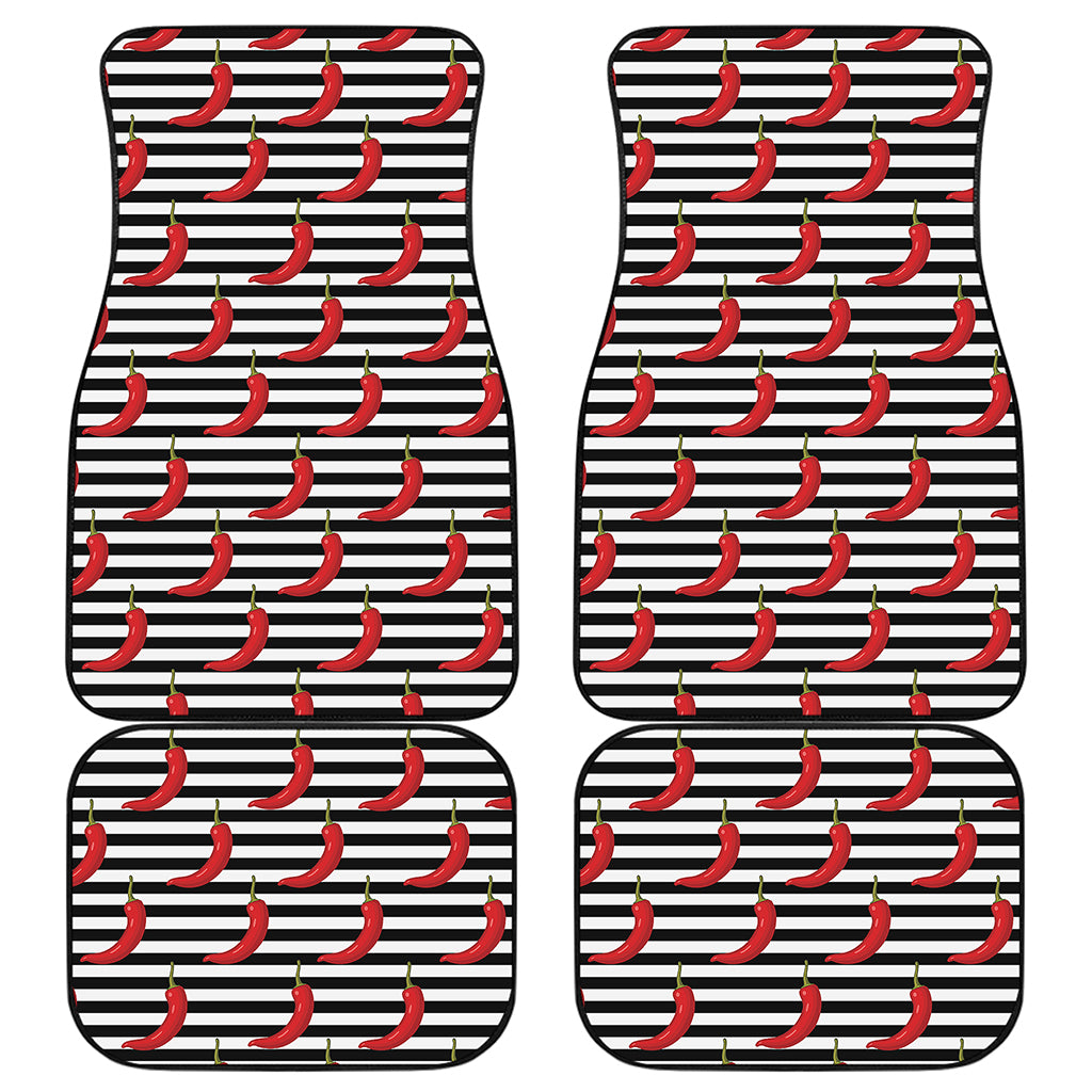 Black And White Striped Chili Print Front and Back Car Floor Mats