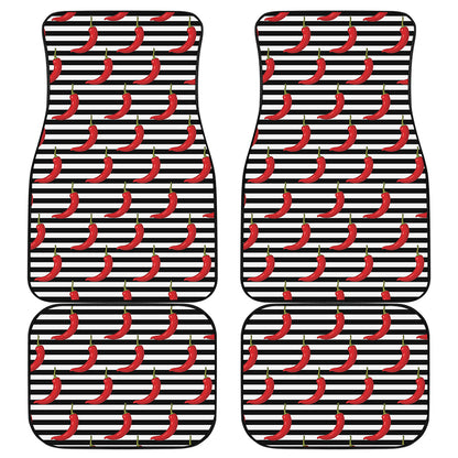 Black And White Striped Chili Print Front and Back Car Floor Mats