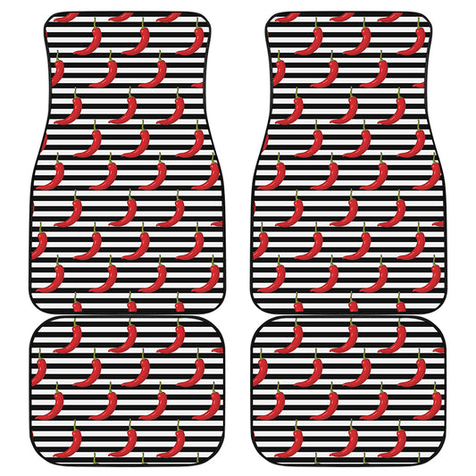 Black And White Striped Chili Print Front and Back Car Floor Mats