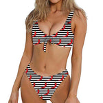 Black And White Striped Chili Print Front Bow Tie Bikini