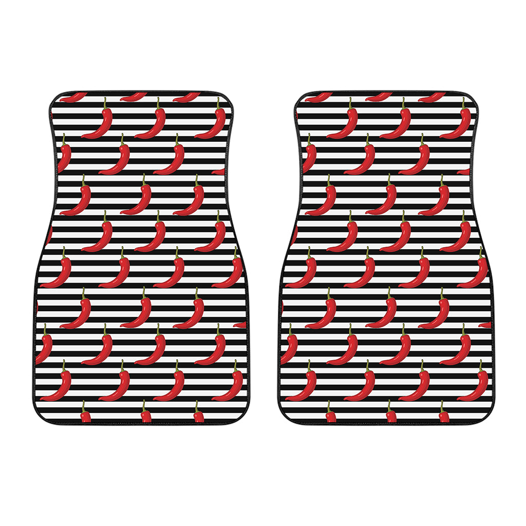 Black And White Striped Chili Print Front Car Floor Mats