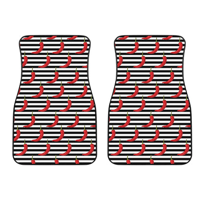 Black And White Striped Chili Print Front Car Floor Mats
