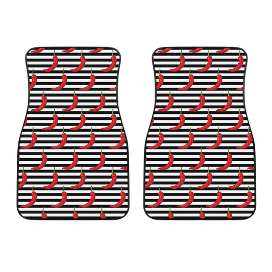 Black And White Striped Chili Print Front Car Floor Mats