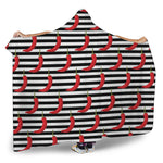 Black And White Striped Chili Print Hooded Blanket