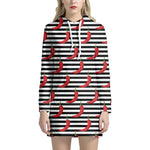 Black And White Striped Chili Print Hoodie Dress