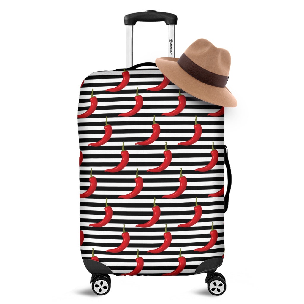 Black And White Striped Chili Print Luggage Cover