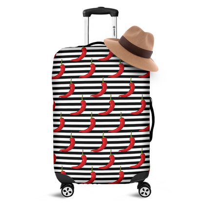 Black And White Striped Chili Print Luggage Cover