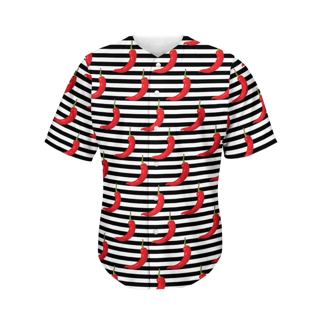 Black And White Striped Chili Print Men's Baseball Jersey