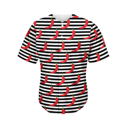 Black And White Striped Chili Print Men's Baseball Jersey