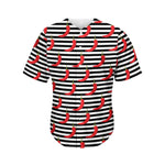 Black And White Striped Chili Print Men's Baseball Jersey