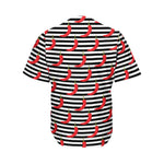 Black And White Striped Chili Print Men's Baseball Jersey