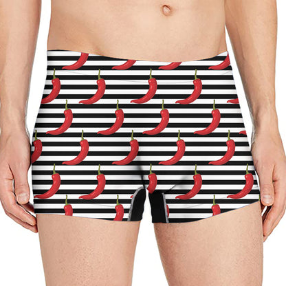 Black And White Striped Chili Print Men's Boxer Briefs