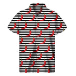 Black And White Striped Chili Print Men's Short Sleeve Shirt
