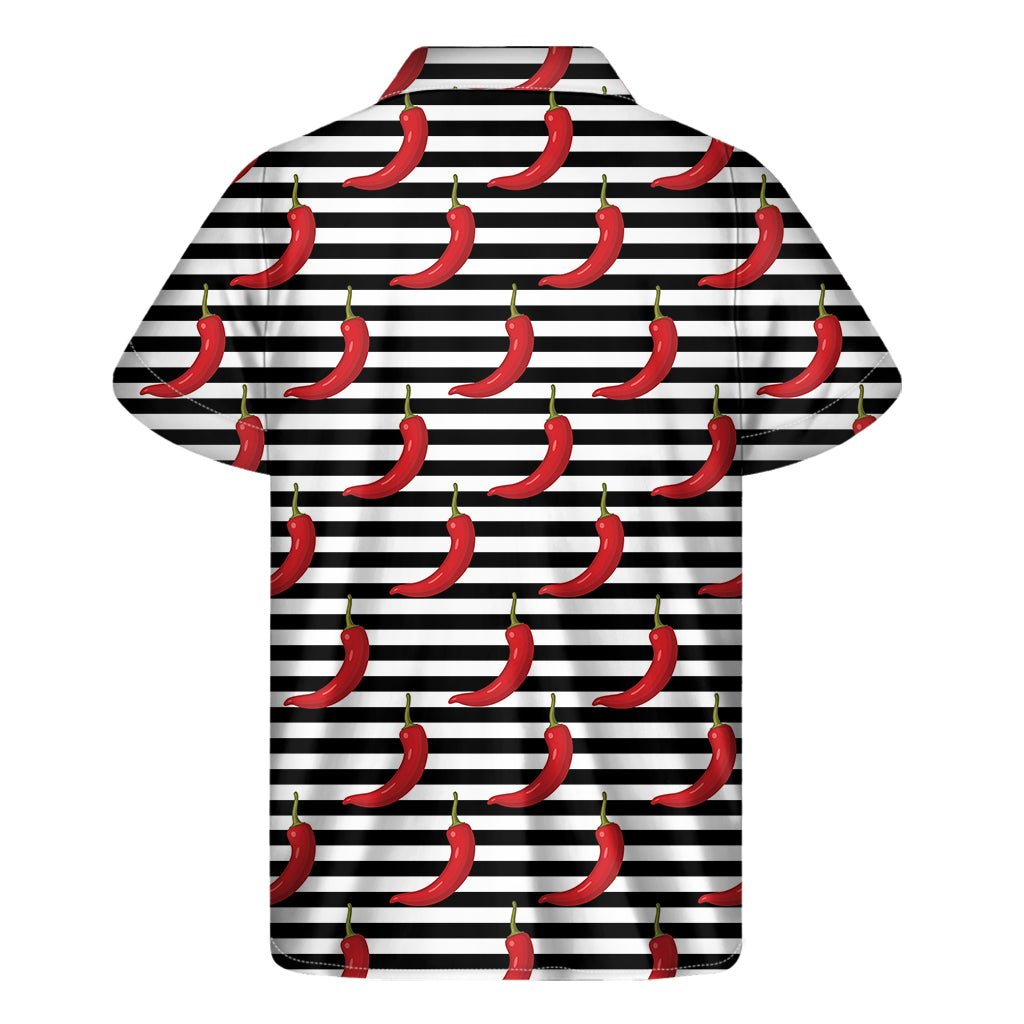 Black And White Striped Chili Print Men's Short Sleeve Shirt