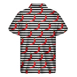 Black And White Striped Chili Print Men's Short Sleeve Shirt