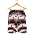 Black And White Striped Chili Print Men's Shorts