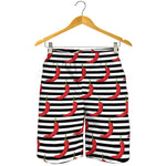 Black And White Striped Chili Print Men's Shorts