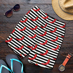 Black And White Striped Chili Print Men's Shorts