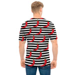 Black And White Striped Chili Print Men's T-Shirt