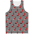 Black And White Striped Chili Print Men's Tank Top