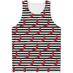 Black And White Striped Chili Print Men's Tank Top