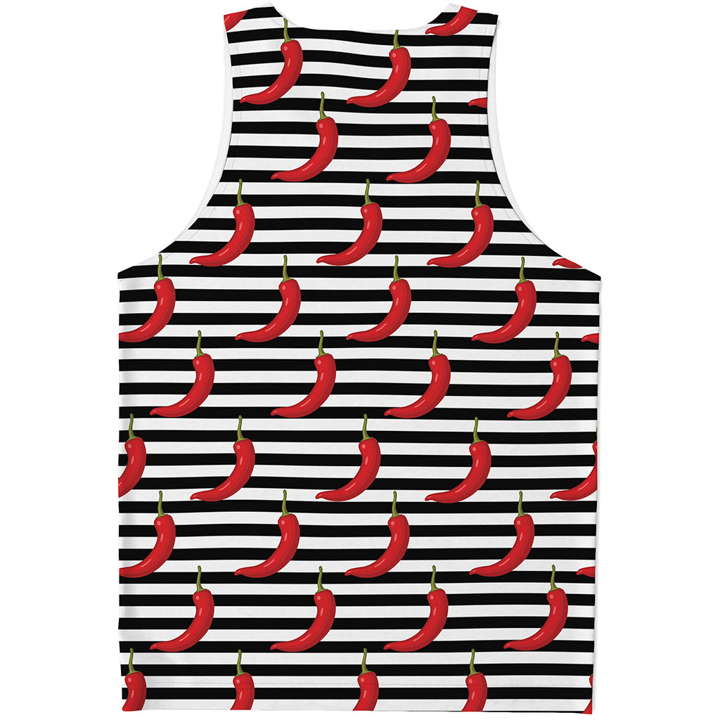 Black And White Striped Chili Print Men's Tank Top
