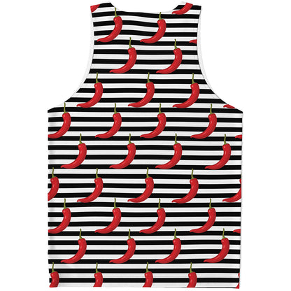 Black And White Striped Chili Print Men's Tank Top