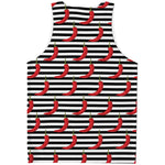 Black And White Striped Chili Print Men's Tank Top