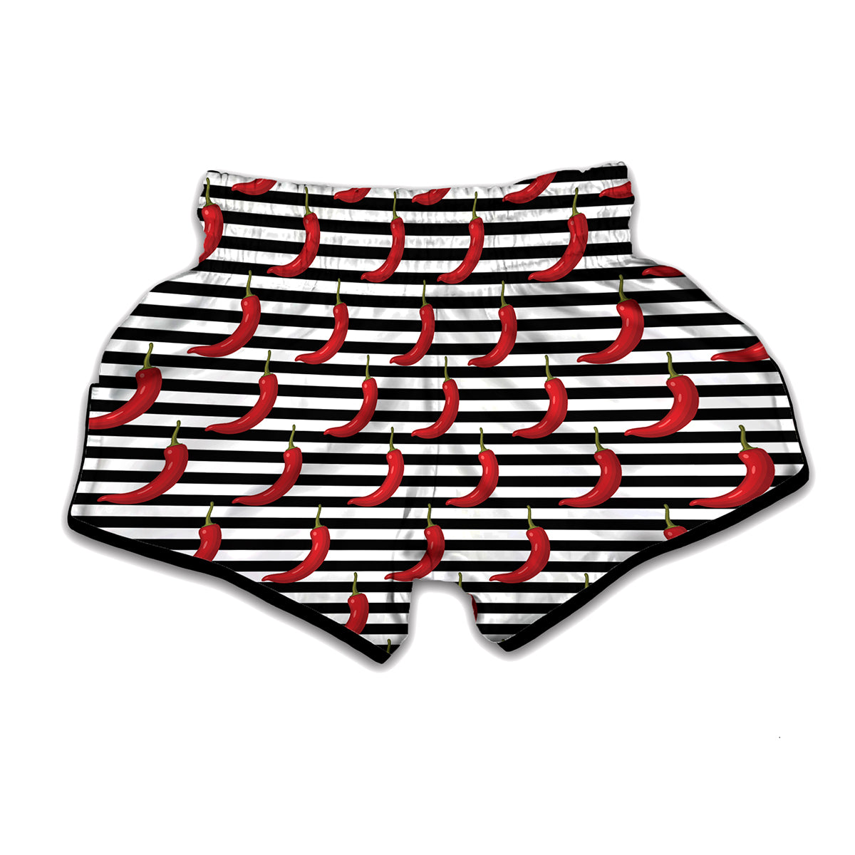 Black And White Striped Chili Print Muay Thai Boxing Shorts