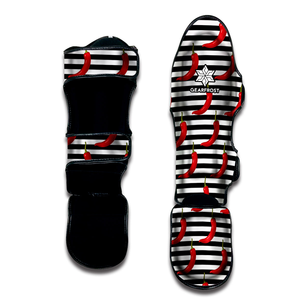 Black And White Striped Chili Print Muay Thai Shin Guard