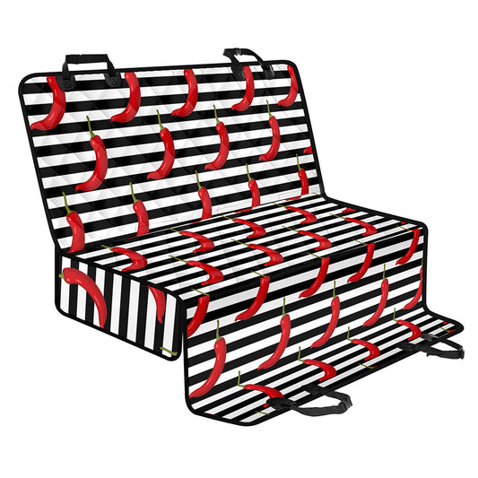 Black And White Striped Chili Print Pet Car Back Seat Cover